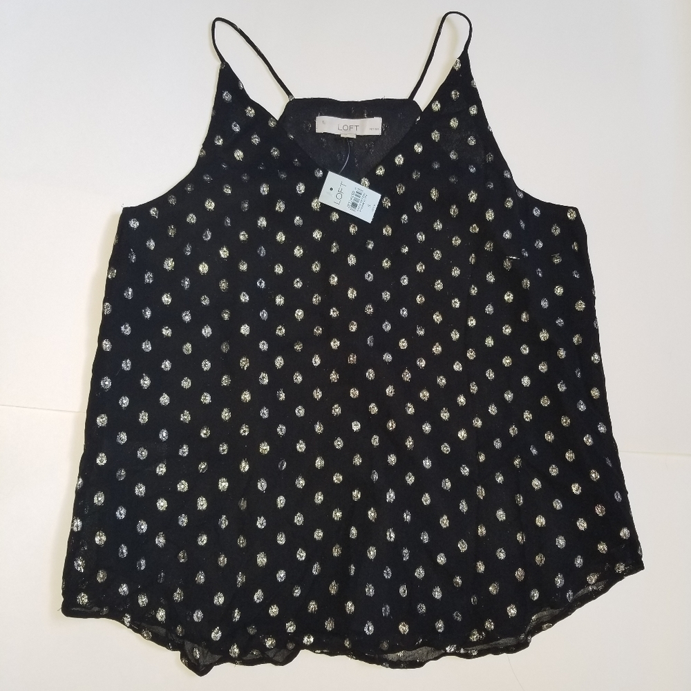 Black Tank Top Metallic Silver Sz Small Petite New